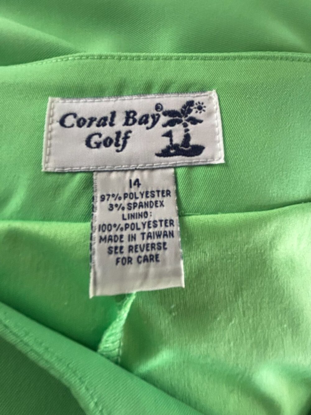 Coral Bay Golf /Pickle Ball Skort; Size 14; Lime Green Stretch Skort